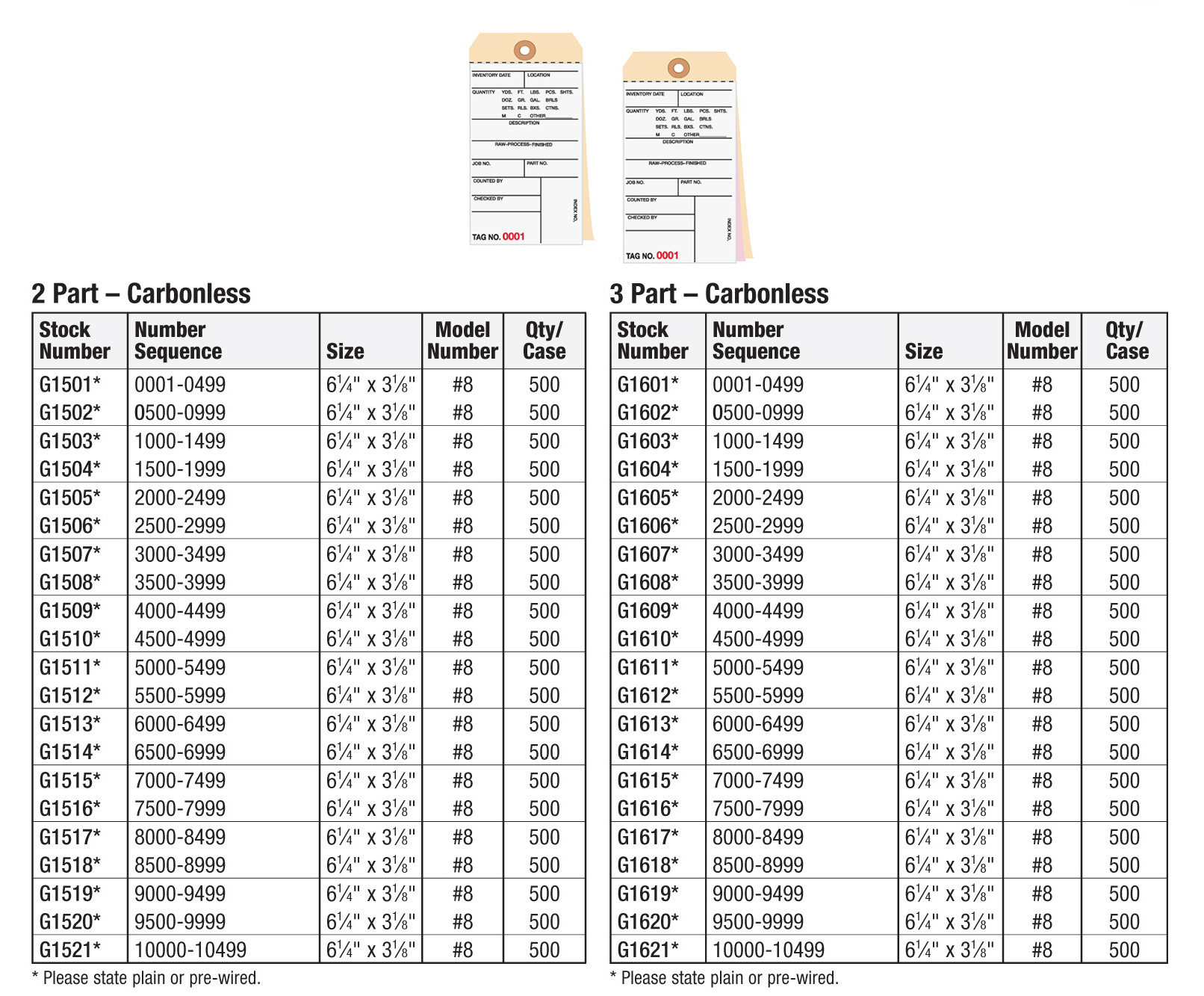 Carbonless Inventory Tags  
