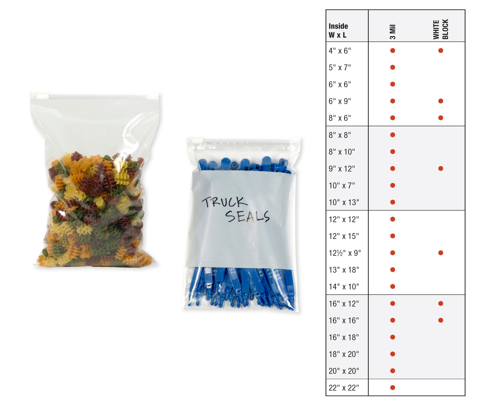 Slide-Seal Reclosable Poly Bags